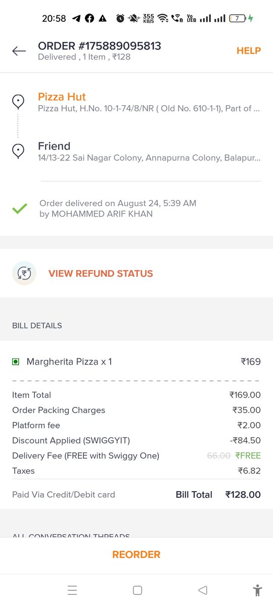 PavanGvrt's tweet photo. @harshamjty 4) your support supervisor had promised me that without resolving my issues they won't touch the status of the order but who had marked the order as delivered when I cleared got a promise from swiggy of not changing the order status https://t.co/RafRgcqH9j