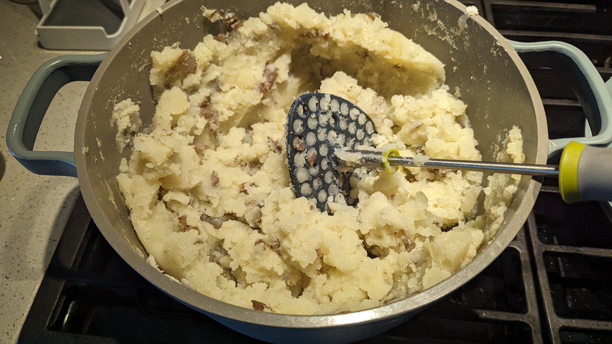 Mash potatoes made in our <a href="/ourplace/">Our Place</a> Pot