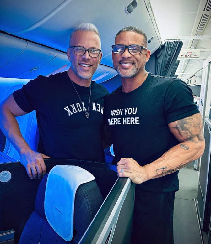 ShaunT's tweet photo. ✈️ My husband has always been supportive but he was truly my night in shining armor during my prep! Now we get to have 5 days of fun together just being us! I’m truly the luckiest guy in the world! ♥️♥️ PS. We go nowhere without our glasses 😂 #dateweekend #love https://t.co/D96UmyUMRK