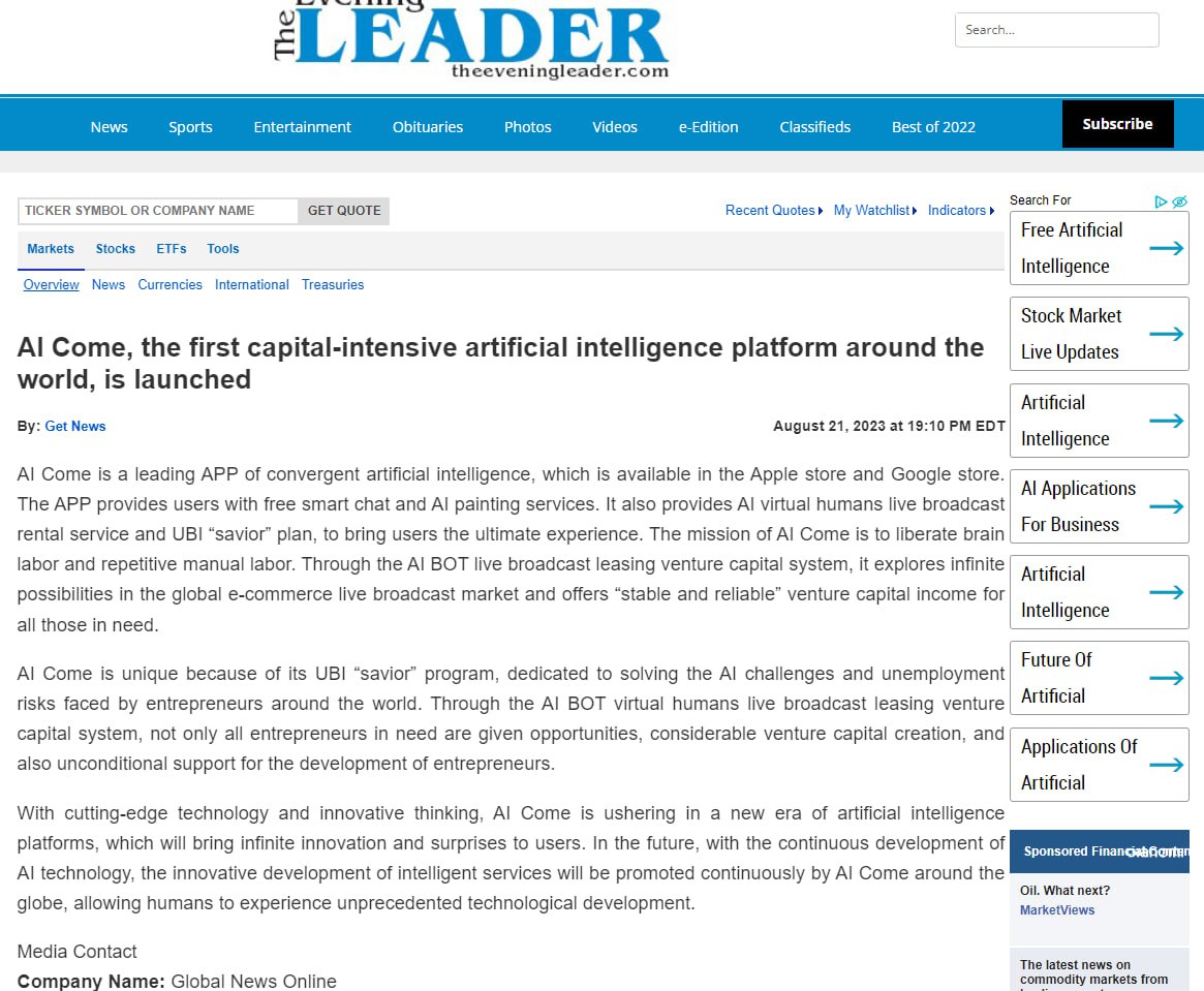 AiCome2023's tweet photo. 🎉The Evening Leader's report on AI COME: https://t.co/3b11aDot6H

@AiCome2023 https://t.co/iSzqVOcbMm