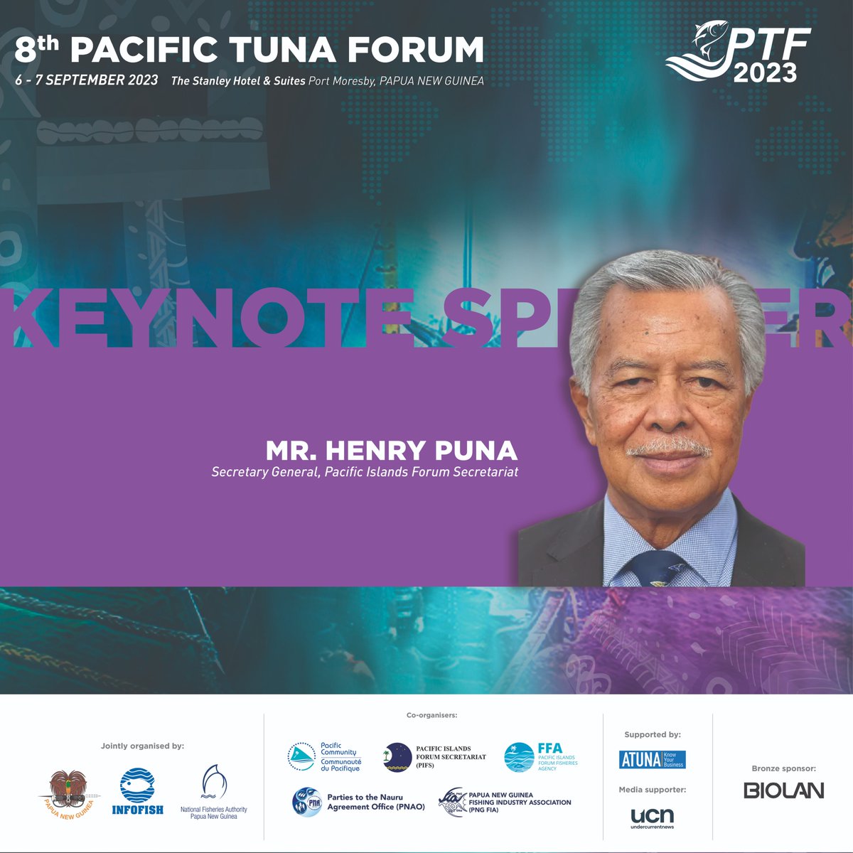 myinfofish's tweet photo. We are happy to introduce Mr Henry Puna, Secretary General, Pacific Islands Forum Secretariat, Fiji.
Don't miss this opportunity! REGISTER NOW at https://t.co/ErxL8nyeIr.
#InfoFish
#tuna
#PTF2023
#PacificTunaForum
#infofishevents2023 https://t.co/VKwiMkFl2a