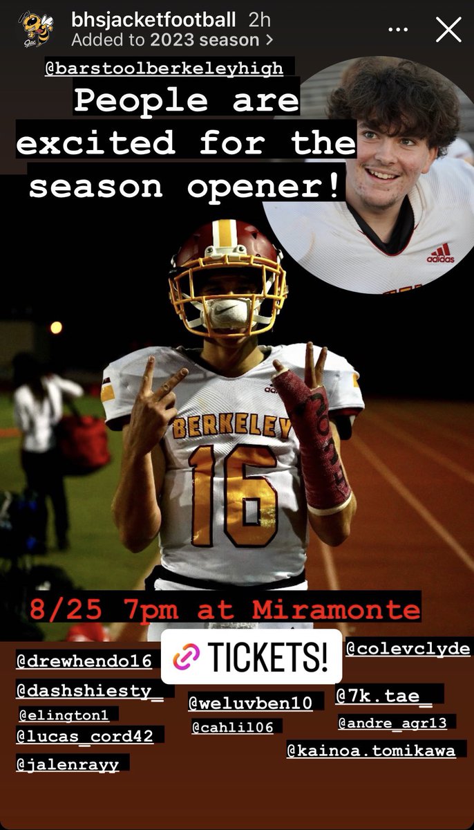 Come out to Miramonte tomorrow night (8/25) at 7pm for the season opener! Let’s Swarm!
Tickets: gofan.co/event/1086145?…
<a href="/CoachPerry2012/">Coach Perry</a> <a href="/CoachO_BHS/">Coach O</a> <a href="/Coachgrace4/">Coach Grace</a> <a href="/DrewHendo16/">Drew Henderson</a> <a href="/BEN10BJ/">Benjamin Thurman</a> <a href="/LucasCord42/">Lucas Cord JUCO LB</a> <a href="/DashGR88/">Dashiell Guerreiro Ramos</a> <a href="/DeontaeFaison/">Deontae Faison</a> <a href="/bigbabbyA/">Avi LeMaster</a> <a href="/EliMoulton4/">Eli Moulton</a> <a href="/AccoladeHassan/">Accolade Sports Media</a> <a href="/BHSjacketSports/">BHS ATHLETICS</a>