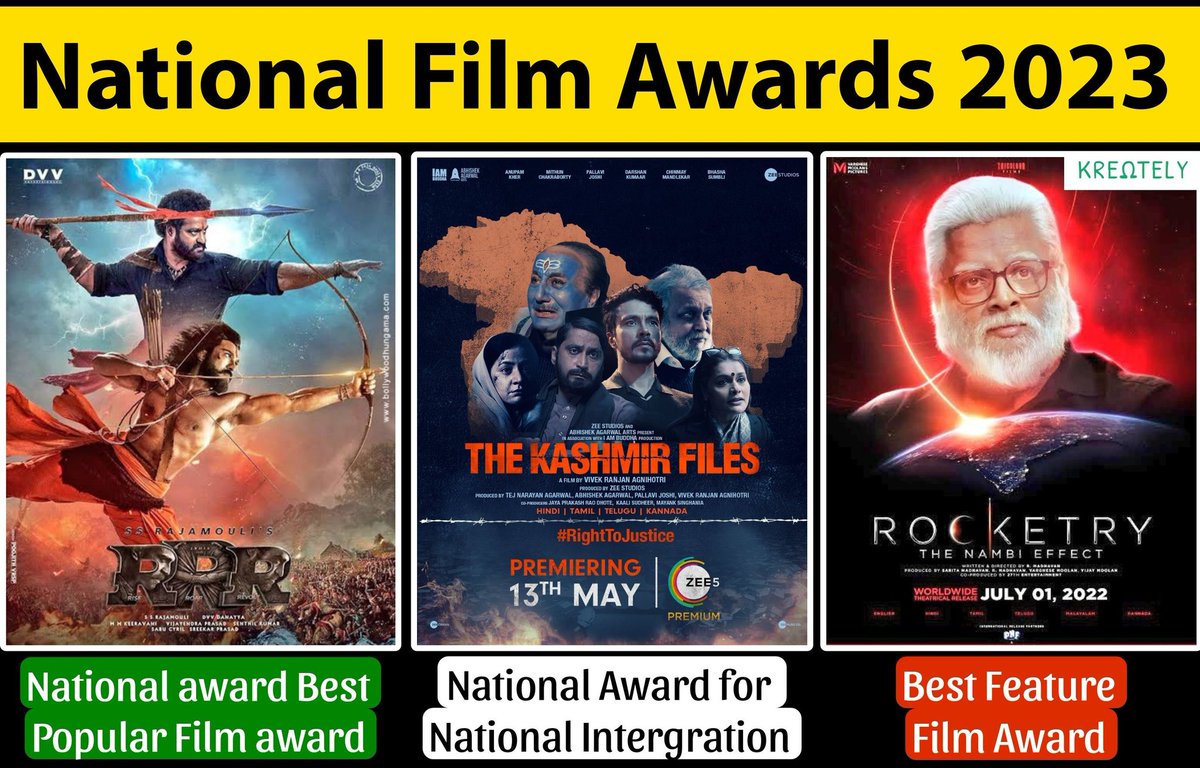 #TheKashmirFiles won national award and Hindu Haters, India Haters have become  berserk with anger. As two other movies of Nationalism #RRR and #RocketryTheNambiEffect too have won #NationalAwards