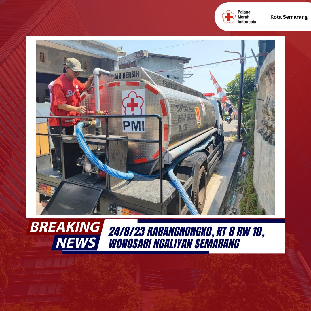 #PMISelaluBantu 🚰💙 PMI Kota Semarang terus beraksi Distribusi air bersih diwilayah kota semarang Ribuan liter air bersih telah disalurkan ke Gondorio, Jabungan, dan Wonosari. Bersama kita kuat! 💧🤝 #pmiselalubantu #DukungPMI