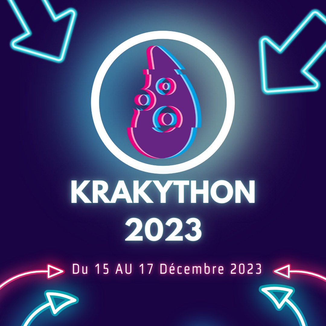 Nous sommes heureux de vous annoncer les dates de notre prochaine édition du Krakython 2023 !

Nous vous donnons rendez vous dès le 15 Décembre 2023 à 21h pour le lancement de cette 4ème édition !

Restez connectés pour suivre les prochaines actualisés de cette nouvelle édition