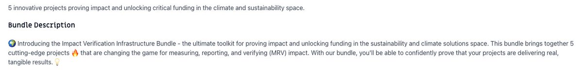 We started by giving to the <a href="/impact_verif/">Impact Verif. Infrastructure Bundle</a> bundle -  they're basically bringing proof of impact to the blockchain through impact certificates, Proof of Environment, etc. Important work!

Verified, undeniable ways to show we did something good for the planet + attaching monetary