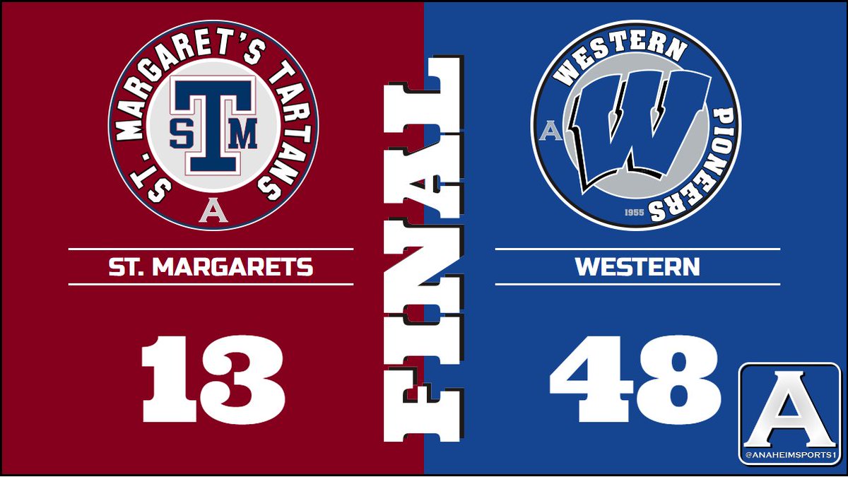 St. Margarets 13 - Western 48 - Final 🏈✅
<a href="/SMTartans/">St. Margaret's</a> <a href="/SMESAthletics/">SMES Athletics</a> <a href="/WHSPios/">Western High School</a> <a href="/WesternPioDome/">The PioDome</a> <a href="/westernpioneer1/">westernpioneerfootball</a> <a href="/CoachDavidsonWH/">Dan Davidson</a>  @OCvarsity #ocvupdates