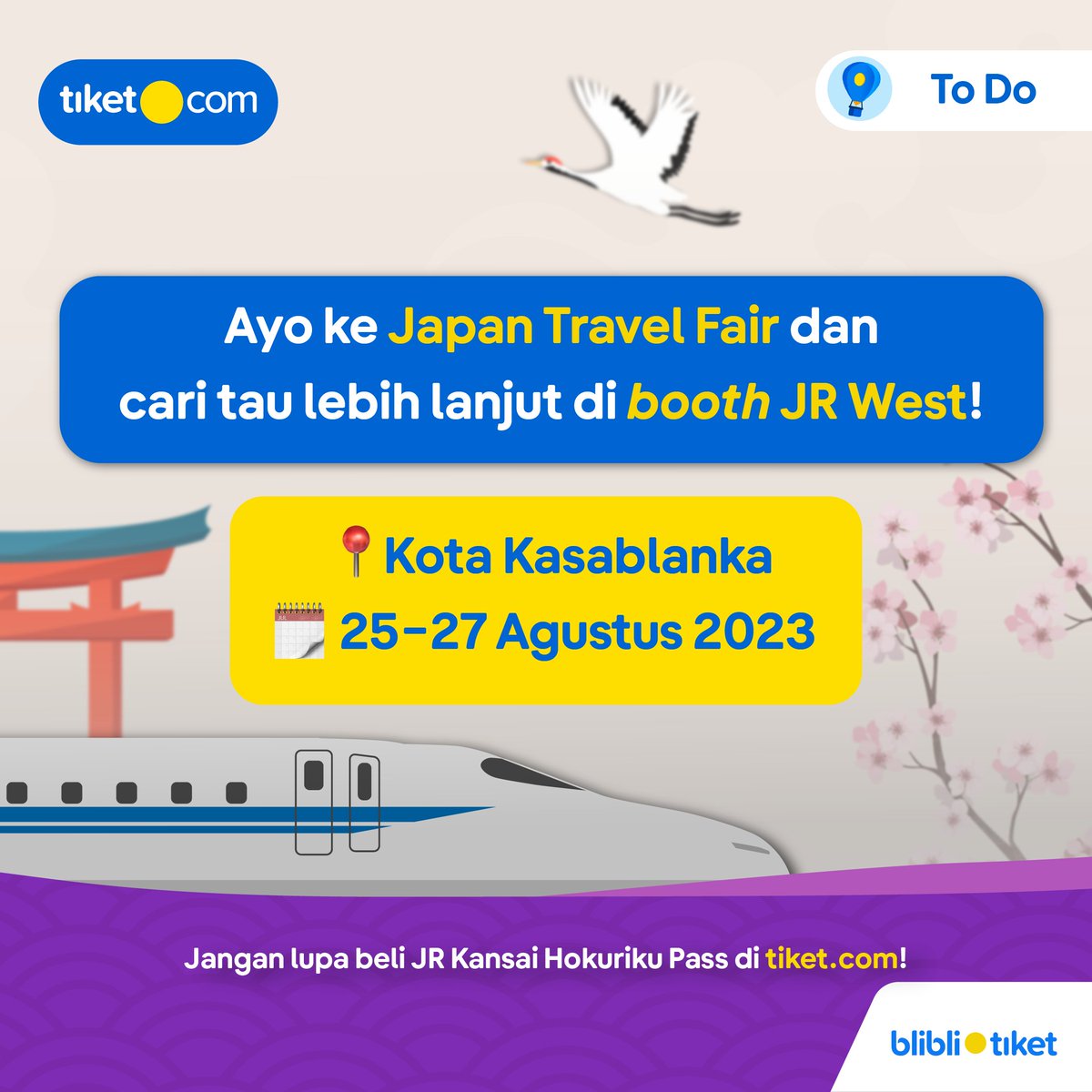 tiket's tweet photo. Yap, OSAKA!
Buat kamu yang mau liburan ke Jepang, datengin nih, Japan Travel Fair di Kota Kasablanka tanggal 25-27 Agustus 2023.
Di sini bisa beli JR Kansai Hokuriku Pass buat eskplor ke kota-kota di Jepang!π
#Bulatkantiketmu #JapanTravelFair2023 #JTF2023 #jntoid https://t.co/qWeT1MfWvm