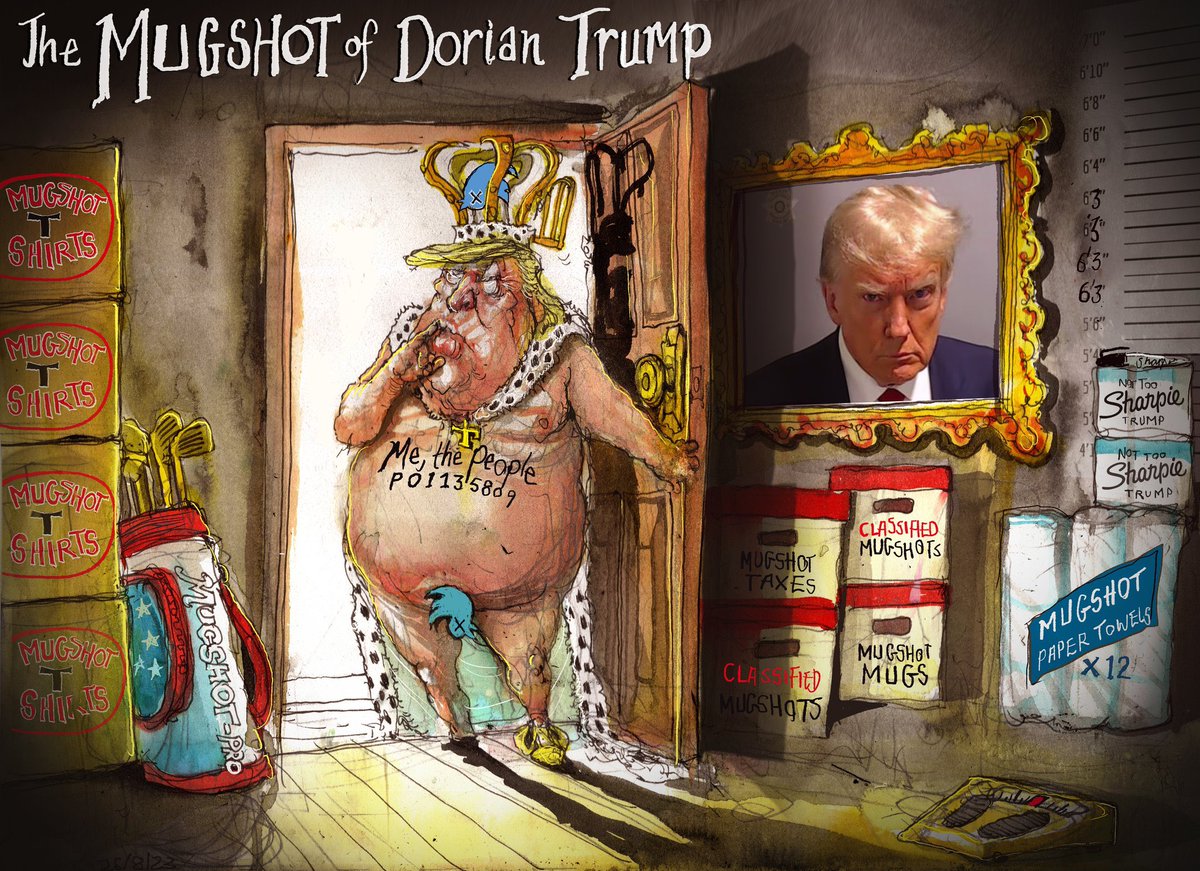 David Rowe on #donaldtrumpmugshot #TrumpIndicted #DonaldTrump #Trump #TrumpForPrison2024 - political cartoon gallery in London original-political-cartoon.com