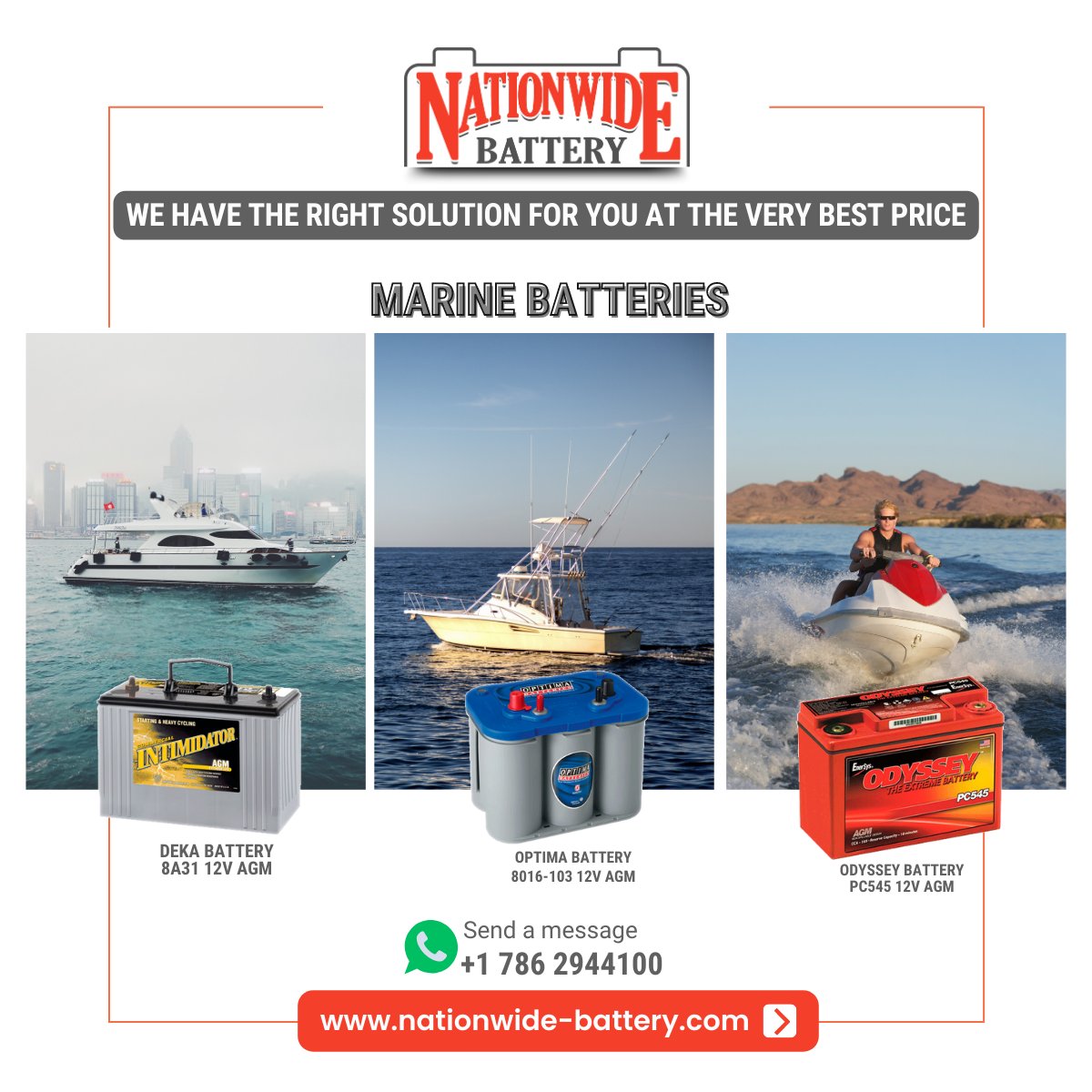 No matter if you have a #Yacht , small outboard engine boat or a #jetski, you will find the best marine #battery with us.  
Our portfolio will offer the correct battery according to your needings.  Give us a call📞 +1-954-527-4640  

#Dekabatteries #ODYSSEYbattery #Optimabattery