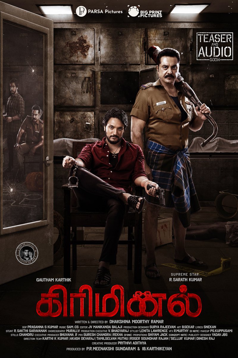 Gautham_Trends's tweet photo. Here's the first look of #GK17 #Criminal

@Gautham_Karthik
@realsarathkumar
@jananihere 
@raveena116
@plthenappan 
🎶 @SamCSmusic 
Dir @Dhaksina_MRamar
DoP @prasannadop 
Editor @eforeditor
Prod by @parsapictures &amp; @BigPrintoffl https://t.co/2Q21aXnfHq