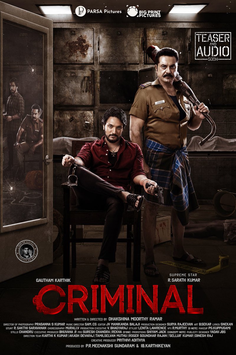 Gautham Trends™ (@gautham_trends) on Twitter photo Here's the first look of #GK17 #Criminal
<a href="/Gautham_Karthik/">Gautham Ram Karthik</a>
<a href="/realsarathkumar/">R Sarath Kumar</a>
<a href="/jananihere/">Janani</a>
<a href="/raveena116/">Raveena.S.R</a>
<a href="/plthenappan/">P L Thenappan</a>
🎶 <a href="/SamCSmusic/">𝐒𝐀𝐌 𝐂 𝐒</a>
Dir <a href="/Dhaksina_MRamar/">DHAKSHINAMOORTHY RAMAR</a>
DoP <a href="/prasannadop/">Prasanna s kumar</a>
Editor <a href="/eforeditor/">J.v.Manikanda Balaji</a>
Prod by <a href="/parsapictures/">Parsa Pictures Pvt Ltd</a> & <a href="/BigPrintoffl/">Bigprint Pictures</a> Here's the first look of #GK17 #Criminal
<a href="/Gautham_Karthik/">Gautham Ram Karthik</a>
<a href="/realsarathkumar/">R Sarath Kumar</a>
<a href="/jananihere/">Janani</a>
<a href="/raveena116/">Raveena.S.R</a>
<a href="/plthenappan/">P L Thenappan</a>
🎶 <a href="/SamCSmusic/">𝐒𝐀𝐌 𝐂 𝐒</a>
Dir <a href="/Dhaksina_MRamar/">DHAKSHINAMOORTHY RAMAR</a>
DoP <a href="/prasannadop/">Prasanna s kumar</a>
Editor <a href="/eforeditor/">J.v.Manikanda Balaji</a>
Prod by <a href="/parsapictures/">Parsa Pictures Pvt Ltd</a> & <a href="/BigPrintoffl/">Bigprint Pictures</a>