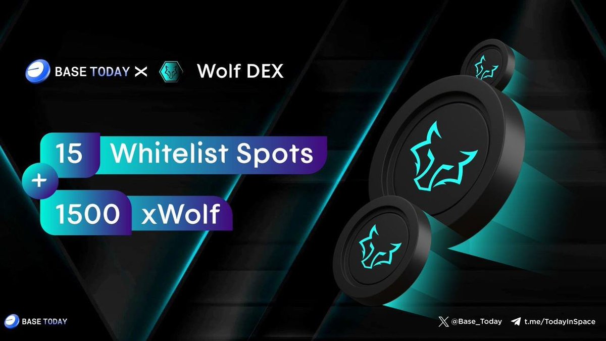 lunanomacrypto's tweet photo. Congrats partnership @Base_Today & @WolfDEXonBase 🍻
💸 Giveaway 15 WL Spots & 1500 $xWolf
🏆 To win
1️⃣ Follow @WolfDEXonBase & @Base_Today
2️⃣ Join https://t.co/dI7DF03jMH & https://t.co/KWlan41yyA
3️⃣ RT, Like & Tag 3 friends
#BaseToday #BuildOnBase #WolfDEX #OnchainSummer https://t.co/ld5NkiFtd6
