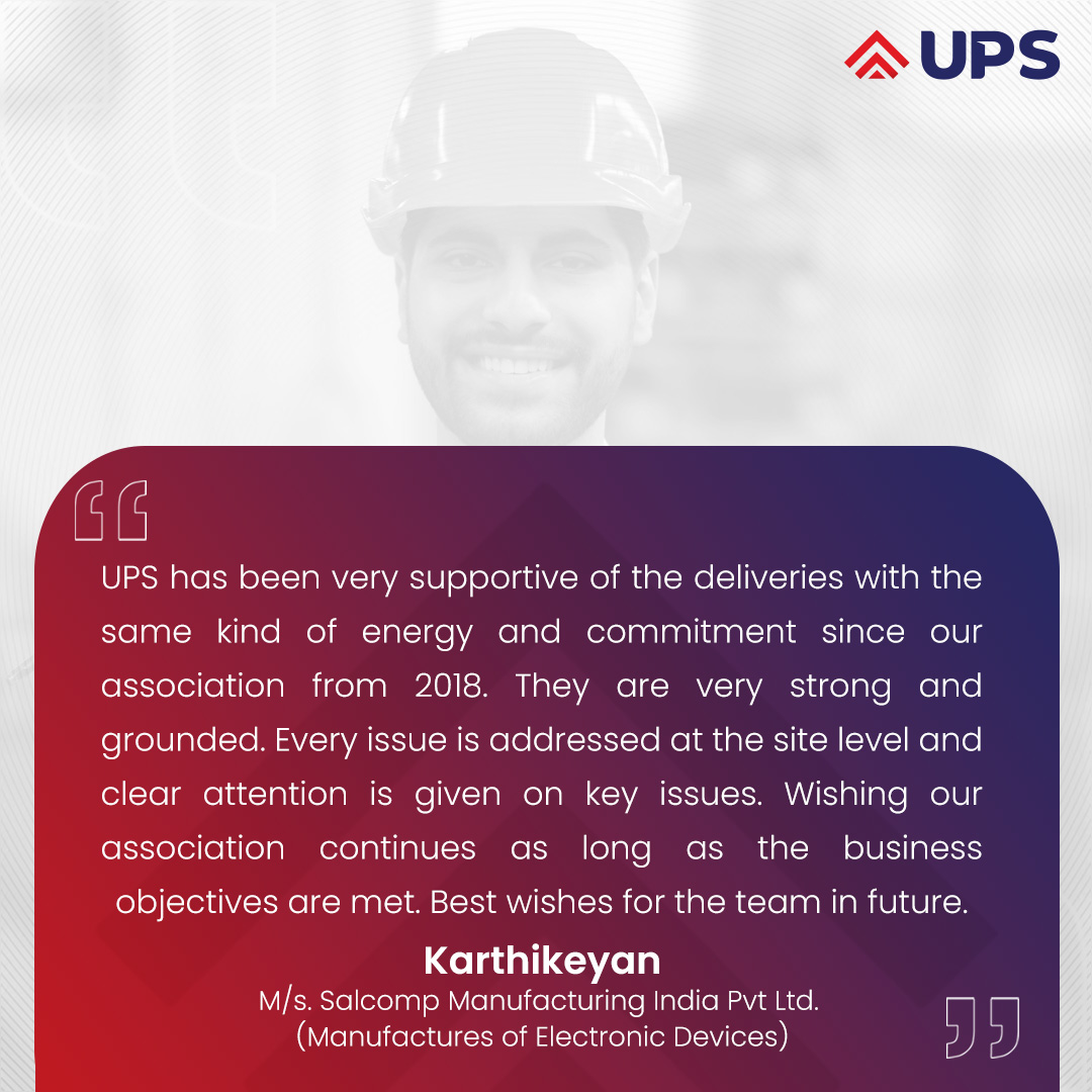 upsfmservices's tweet image. Thank you so much for your kind words Mr. Karthikeyan, we are glad you chose us. At UPS, we always look forward for a long lasting association by being able to serve you better consistently.
.
.
#UPSFM #FacilityManagement #OperationsOptimization #Outsourcing #Efficiency