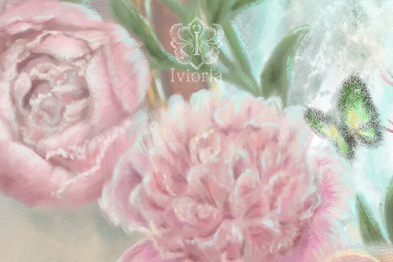A close-up of peony flowers in one of my digital illustrations