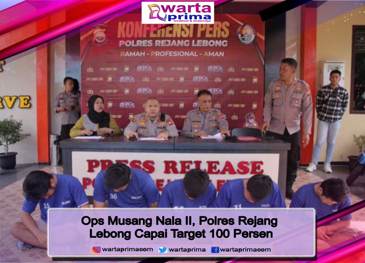 WartaPrima's tweet photo. Ops Musang Nala II, Polres Rejang Lebong Capai Target 100 Persen
https://t.co/9MWUe2VE94
#wartaprima
#indonesia
#bengkulu
#mediasiber
#mediaonline
#opsmusangnala 
#polresrejanglebong https://t.co/xxxAQhY5Pn
