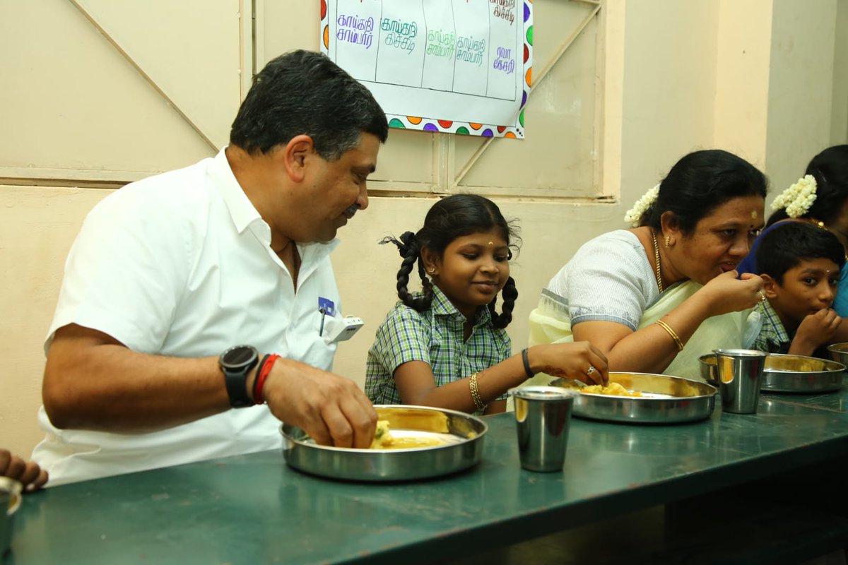 ptrmadurai's tweet photo. I was delighted to spend this morning in Madurai, sharing a meal with excited little children and partaking of their joy as I initiated the Chief Minister's Breakfast Scheme (CMBS) in the Muthuppatti Kallar Higher Secondary School. Adequate nutrition is intrinsic to children's health and well-being, and it increases their learning outcomes.

A scheme like the CMBS, which was first inaugurated by the Hon'ble CM @mkstalin in my Constituency last September, and is now being expanded to all elementary schools around the state, has many benefits. In addition to fostering bonding among students, it has been proven to increase attendance by more than 20% in a large proportion of the schools in the pilot phase. Above all, it promotes social justice, and allows mothers to attend to other responsibilities, secure in the knowledge that their children will receive adequate nutrition in the morning.

Of the many new schemes initiated during my two-year tenure as Finance Minister, this is arguably the one with the most efficient and effective annual expenditure of Public Resources. It is the benchmark against which all schemes should be evaluated, in my opinion. 

#TNBreakfastScheme