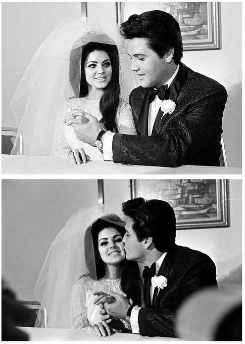 crockpics's tweet photo. Elvis and Priscilla at their wedding day, May 1, 1967. https://t.co/h0TObFgQLG
