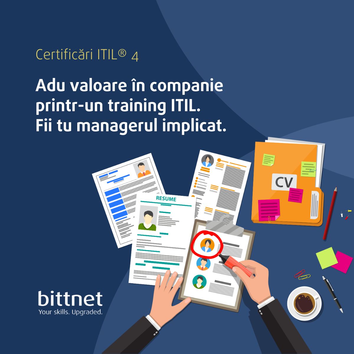 BittnetTraining's tweet image. Certificarea ITIL este esențială în IT. Studiul Axelos arată că implicarea senior managerului contează. Demonstrează deschidere la noi provocări și adaugă valoare companiei tale IT cu un curs ITIL. Descoperă mai multe: hubs.li/Q01ZKW7R0
#ITIL #CertificareIT #ManagementIT