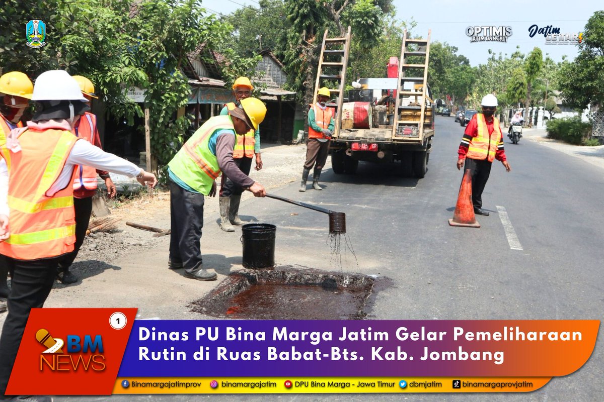 dbmjatim's tweet photo. #sobatbima ,

Guna memastikan keamanan dan kenyamanan pengguna jalan, @dbmjatim melalui Unit Pelaksana Teknis Pengelolaan Jalan dan Jembatan (UPT PJJ) Surabaya, melakukan perbaikan perkerasan jalan di Jalan Babat–Bts.Kab. Jombang (Link 148), Rabu (23/8). https://t.co/jn0JlUle5y
