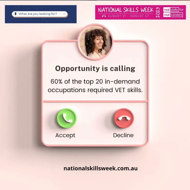 As proud advocates of vocational education and training (VET) and the amazing opportunities it brings, we loved this graphic from National Skills Week. Invest in your career development & personal growth & pursue a VET pathway! It can be truly life changing. #nationalskillsweek