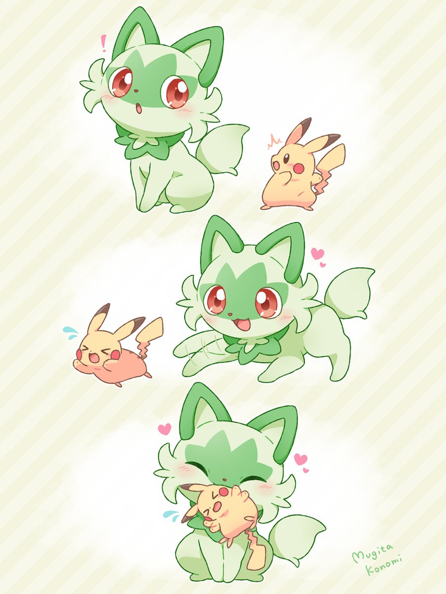 Mugita_Konomi's tweet photo. ピカチュウを捕まえるニャオハ https://t.co/MdBWVNk9A9