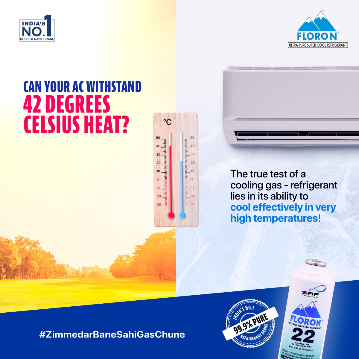 srf_floron's tweet photo. Mixed gas does more damage than you can think of. It leads to inadequate cooling &amp; reduces efficiency of the compressor.​
Maintain your AC’s health with 100% pure cooling gas - refrigerant. Choose Floron, Choose Purity.​

#ZimmedarBaneSahiGasChune​
Call 0120-6904388 to know more. https://t.co/d09k8IGnUt