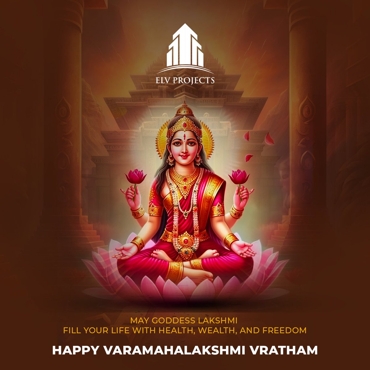 ElvprojectsElv's tweet image. ELV Projects extends warm wishes to you and your family on the auspicious occasion of Varamahalakshmi Vratham! May the Goddess Lakshmi shower her blessings upon you with bestowing abundant Health, Wealth and Happiness. 

#Mahalakshmi #VaramahalakshmiVratham #elvprojects