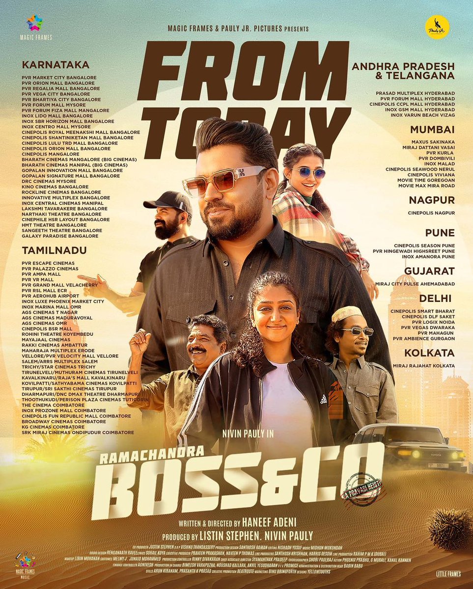gobeatroute's tweet photo. #RamachandraBossandCo from TODAY!
It’s #APravasiHeist 🥷🏿🌼 #ThisOnam
@NivinOfficial @PaulyPictures @haneef_adeni
@ListinStephen @magicframes2011 #VinayForrt #JaffarIdukki https://t.co/W4MPvdDXcY