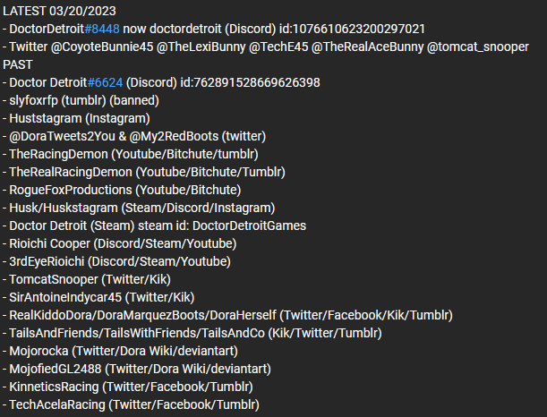 peachdoesart1's tweet photo. CoyoteBunnie45 also called Glenne Locke is a predator plain and simple, who makes CP edits of Tails and Dora, claims to be hacked/black mailed, and then cries bully when people call him out. Here's a thread of some resources regarding info about him and a block list of his alts. https://t.co/f9OFy4LtsI