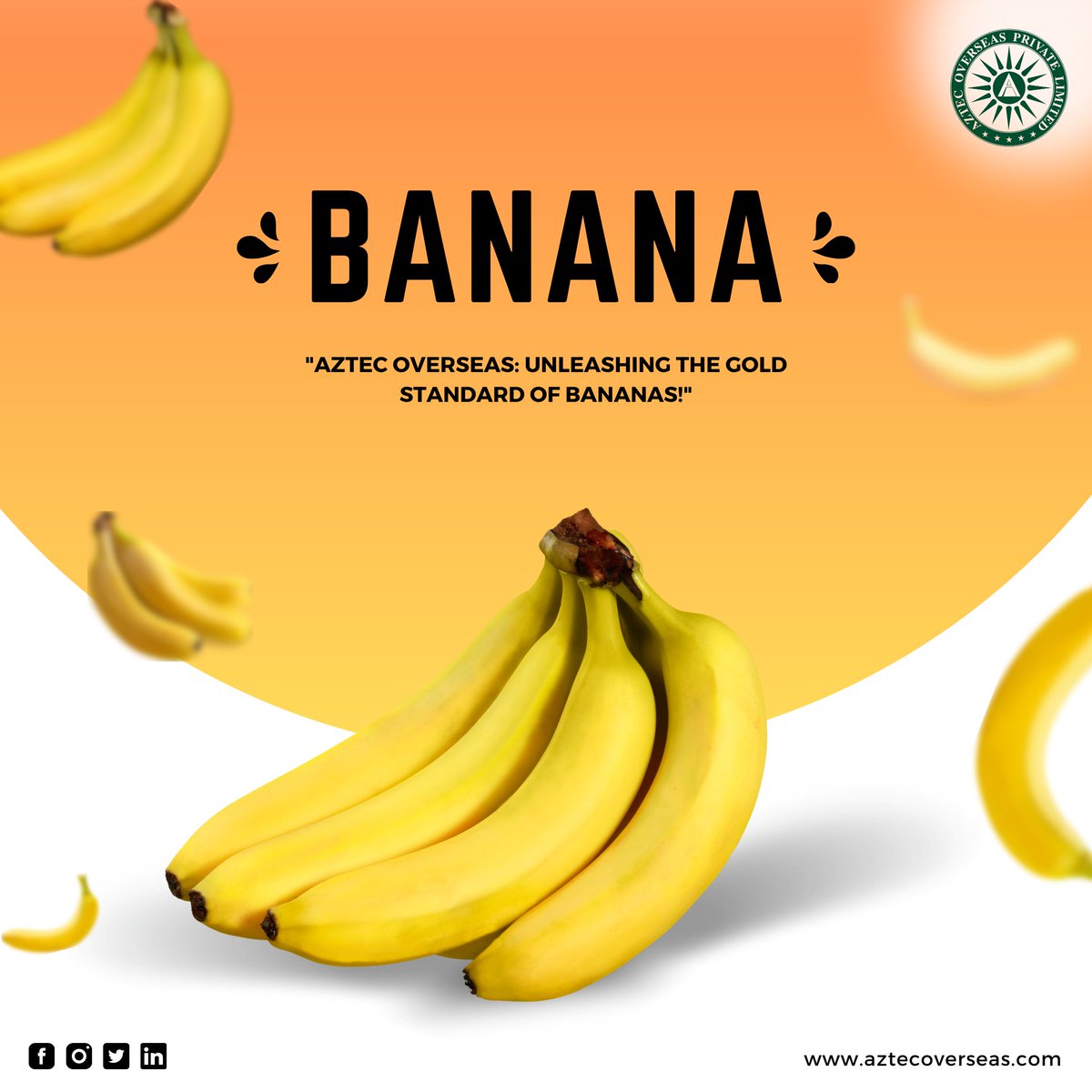 Nature's perfection, delivered by Aztec Overseas. Introducing our premium Bananas – a symbol of taste and well-being. Elevate your snacking experience with the goodness of Aztec. 🍌🌟
.
.
#AztecOverseas #PremiumBananas #GoldenGoodness #NaturesPerfection #HealthyIndulgence