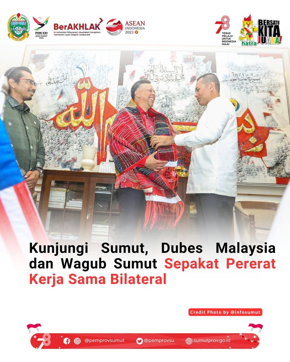 pemprovsu's tweet image. Kunjungi Sumut, Dubes Malaysia dan Wagub Sumut @ijeck09 Sepakat Pererat Kerja Sama Bilateral

selengkapnya berita dapat diakses melalui Website : sumutprov.go.id

#Kunjungan #DubesMalaysia #KerjasamaBilateral #SumutBermartabat #PemprovSumut #EdyRahmayadi #Ijeck