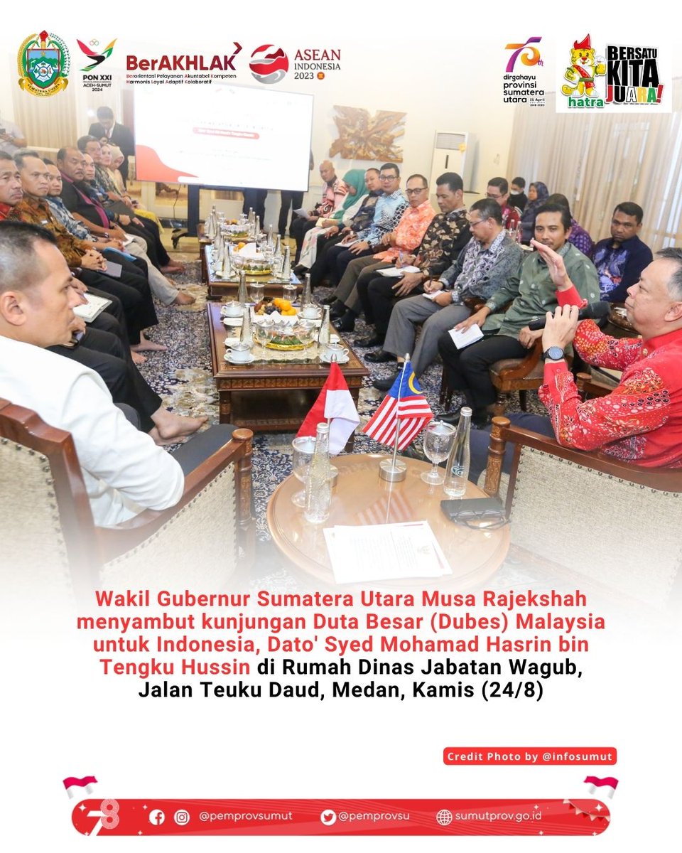pemprovsu's tweet image. Kunjungi Sumut, Dubes Malaysia dan Wagub Sumut @ijeck09 Sepakat Pererat Kerja Sama Bilateral

selengkapnya berita dapat diakses melalui Website : sumutprov.go.id

#Kunjungan #DubesMalaysia #KerjasamaBilateral #SumutBermartabat #PemprovSumut #EdyRahmayadi #Ijeck