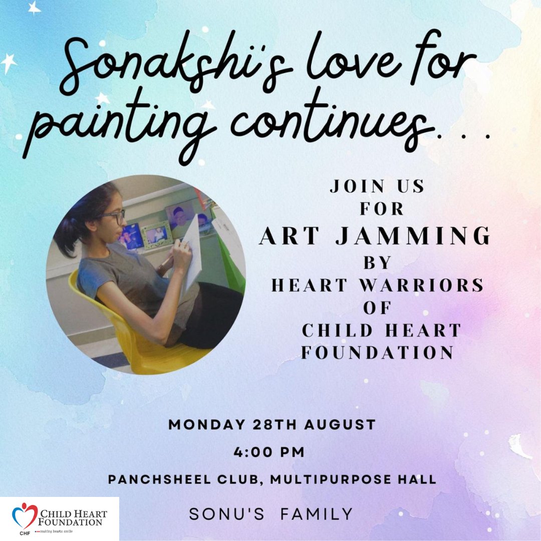 'Embracing Creativity and Kindness: Honoring Sonakshi's Passion for Art by Organizing an Art Workshop for CHF Heart Warriors. Join us in Fostering Creativity and Spreading Smiles. 🎨❤️ #ArtWorkshop #CHFHeartWarriors #CreativityAndKindness'