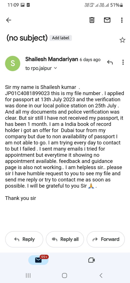 shaileshhh03's tweet image. @passportsevamea @rpojaipur #help #passportsupport #rpojaipur please sir see my file once 🙏