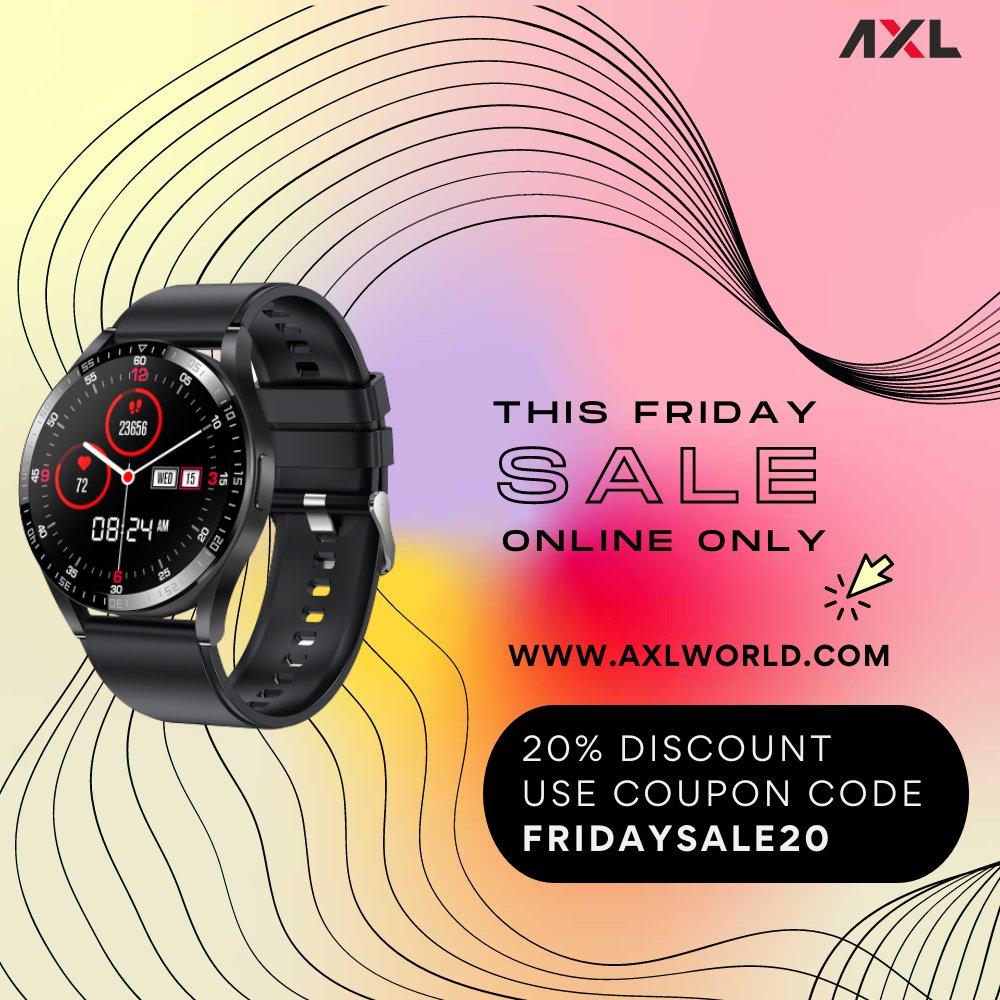 'Friday vibes: 20% off on pulse smart watch endless style. Discover the watch that suits your taste and budget while saving big on our exclusive sale.'
.
.
.
.
#Smartwatch #WearableTech #TechGadgets #SmartTech
#FitnessTech #ConnectedDevices #DigitalHealth #WristTech