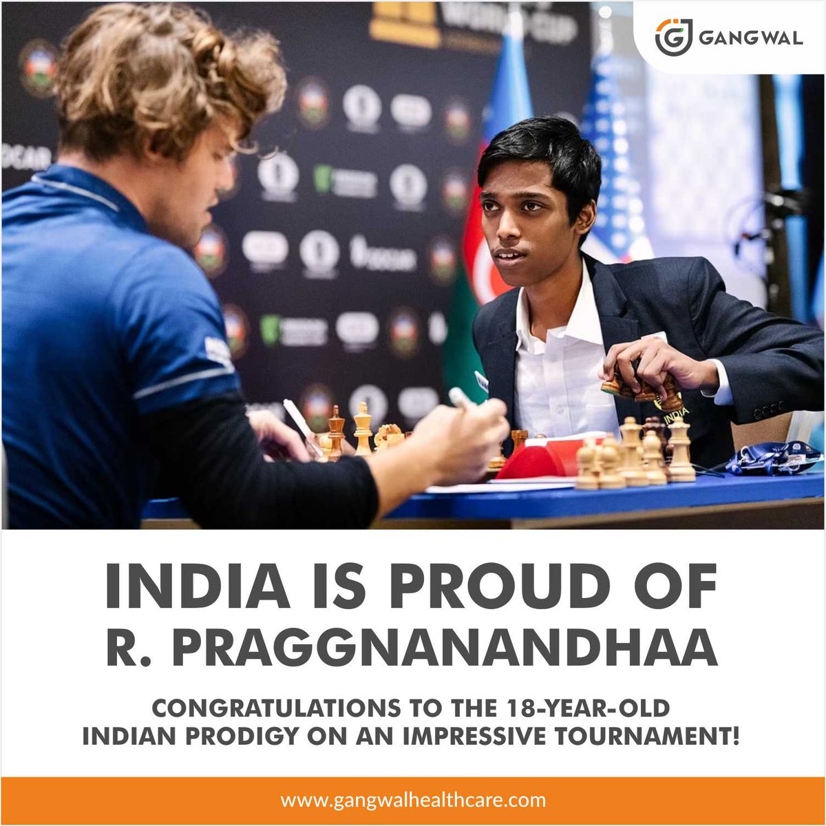 GangwalLtd's tweet photo. Many congratulations to R Praggnanandhaa for securing the runner-up spot in the FIDE World Cup 2023 and bringing immense pride to India. 

#fideworldcup #praggnanandhaa #chesstournament #chessgame #chessplayer #india #chesschampion #chessmaster https://t.co/BuiKonzPem