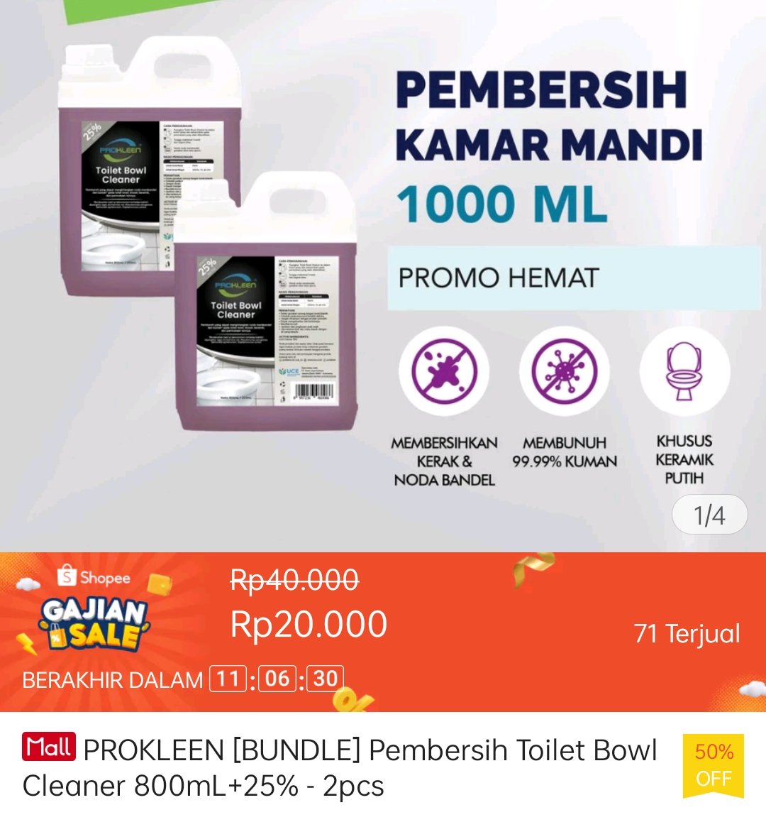 katalogshopee's tweet photo. PROKLEEN - Pembersih kamar mandi 1000ML 2 Pcs

🛒https://t.co/yZZBaKKkqn https://t.co/yrO6ThLp7u