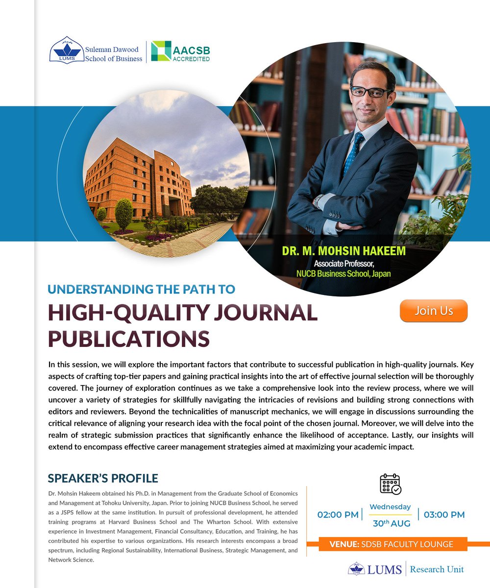MohsinHakeem's tweet photo. Seminar Alert: "Understanding the Path to High-Quality Journal Publications"

Delve into the world of academic publishing through our seminar focused on the journey to successful journal publications. Regardless of your experience level, this session offers invaluable insights. https://t.co/akWso9G9Xd
