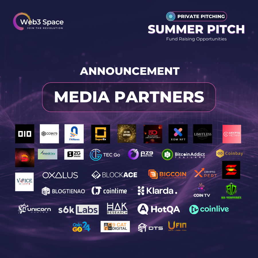 Web3SpaceNW's tweet photo. 📢We are thrilled to introduce our incredible lineup of 30+ media partners for the highly anticipated Web3 Space Summer Pitch!

A massive shoutout and warm welcome to our esteemed media partners who will be joining us on this exciting journey:

@followin_io  @HotQA_Official  @solanavietnam @BD Ventures @Spidermoon @MysticTreasure_  @s6kLabs  @9xCrypto  @xomnft_  @LimitlessBlockchainacademy @AZ9_Digital   @BitcoinAddictTH  @coinbay_io  @VoiceofCrypto2  @Oxalus_io  @BlockACE_  @BigcoinVN  @_cryptoxpert  @zgmediaweb3  @KlardaOfficial  @blogtienao_com  @Cointime_global  @UnicornHunter @HakResearch 
@coin79_io  @UfinUk  @dtsgroupvn  @coinliveapp  @CoinTVventures 
@9catDigital  @PANONYGroup  
 @BitnewsSocial  
@coingo24 @cryptoVietnam @MediDevTech @tecgo_ftu @SuperEx_VietNam 

These incredible media partners will be with us every step of the way, capturing the magic and sharing the latest updates from the forefront of the Web3 revolution.
Stay tuned and follow our media partners for all the buzz leading up to the event.

A heartfelt thank you to our media partners for their invaluable support and collaboration. Let's make Web3 Space Summer Pitch an unforgettable experience that inspires and shapes the destiny of Web3! 

#Web3SpacSummerPitch #MediaPartners #Web3Revolution
—-----------------------------------------------
🌐 Join our community:
➤ Website: https://t.co/Amfc299l2g
➤ Telegram: https://t.co/KSc7zCnnnt
➤ Fanpage: https://t.co/oRilSo7WOh
➤ Discord: https://t.co/gBGh8xdgOj
➤ Linkedin: https://t.co/XI2H5utRC7
➤ Twitter: https://t.co/nU88eW4vE8
➤ Youtube: https://t.co/YMIHordH7p