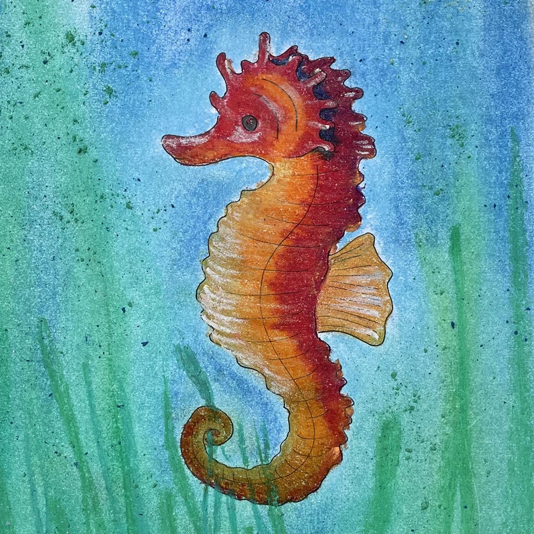 LondonArtCol's tweet photo. Student Catherine Thompson's seahorse painting was created for our Under the Sea Challenge. Our Art Challenges are an excellent opportunity for our students, like Catherine, to explore and be creative alongside their art courses. #LondonArtCollege https://t.co/AC44vm6Onf