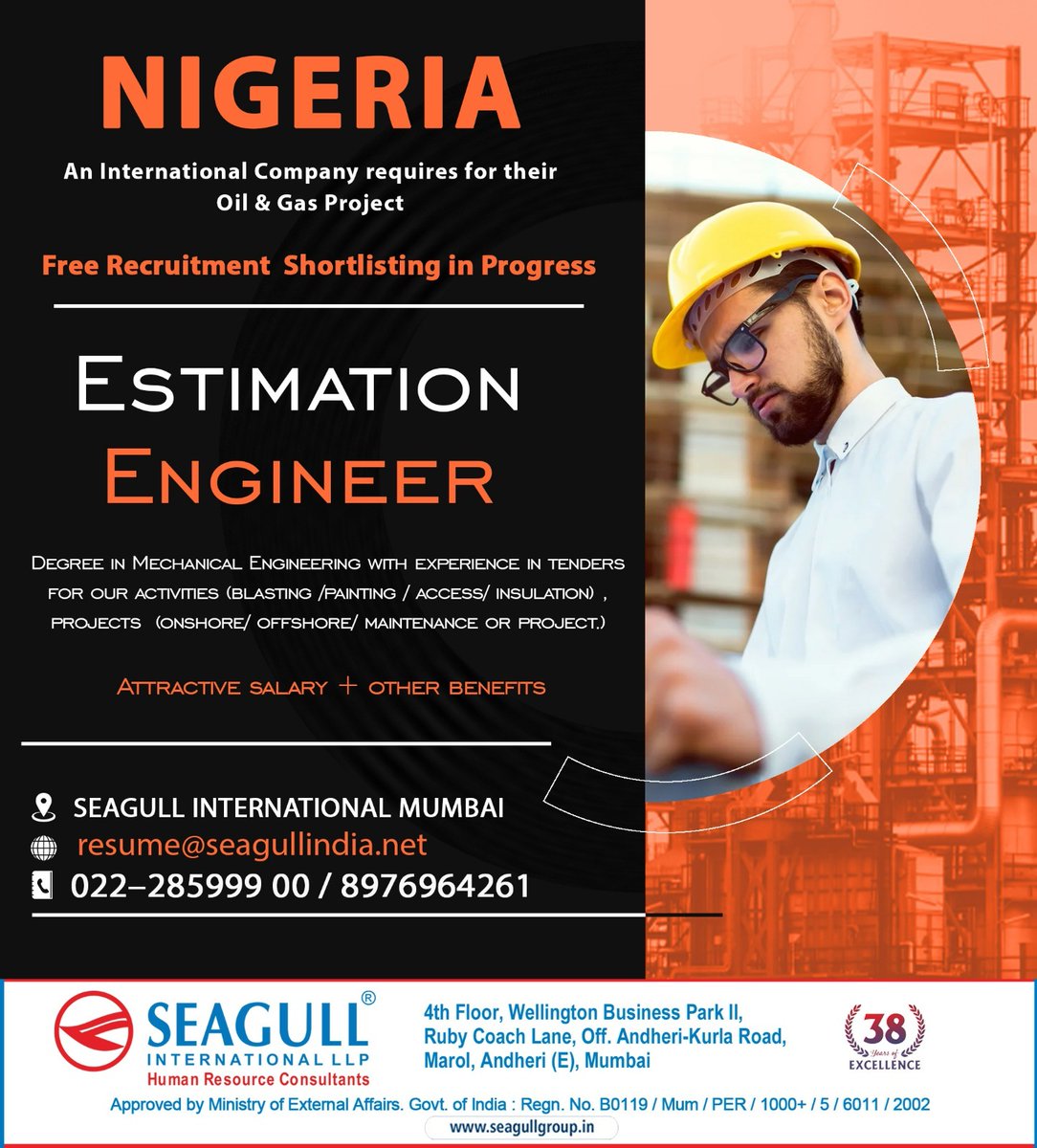 🇳🇬Nigeria Jobs 
‼️Free Recruitment
✔️Shortlisting In Progress 
.

.

.
#nigeriajobs #seagull #mumbaijobs #estimationengineer
