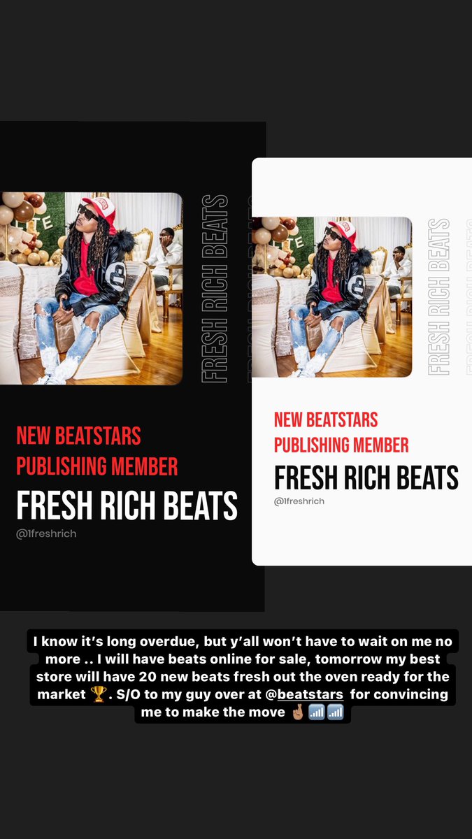 Fresh Rich Beats will be live on the market August 25th, 2023. All my day one fans &amp; customers make sure y’all hit the link when i post it tomorrow &amp; grab you a beat. If your a producer, grab my first &amp; 2nd official Sound Kit exclusively on beatstars ! My sound kit has been used