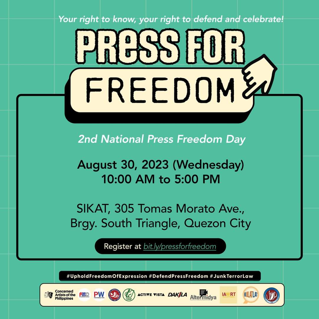 nujp's tweet photo. Art Exhibit + Film Screening on National Press Freedom Day! π¨π¬
August 30 is #NationalPressFreedomDay! Kaya tara at samahan niyo kami sa #PressForFreedom, isang buong araw na selebrasyon at talakayan tungkol sa kalayaan sa pamamahayag sa bansa. https://t.co/S485PVnQM9