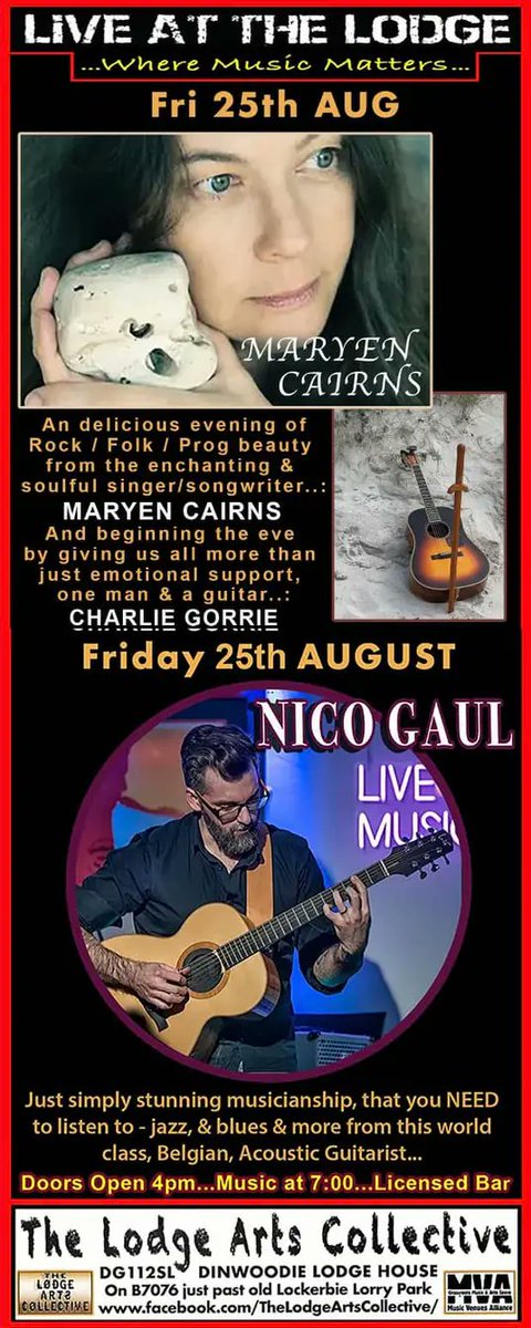 TONIGHT #LiveattheLodge!!!
A double, nay TRIPLE helping of excellence, as we welcome @MaryenCairns, @guitar_nico and Charlie Gorrie!

#music #independentartists #musicians #artscollective #artspace #Scotland #events #localcommunity #scottishborders #dumfriesandgalloway