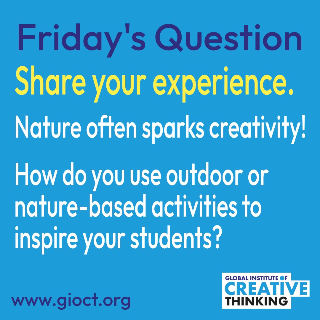 Nature often sparks creativity!
How do you use outdoor or nature-based activities to inspire your #Students ?
#Inspire us & help those new to the world of #creativity  as a foundation within #education by imparting your #experience & #Wisdom 
 #creativethinking #creativethinkers