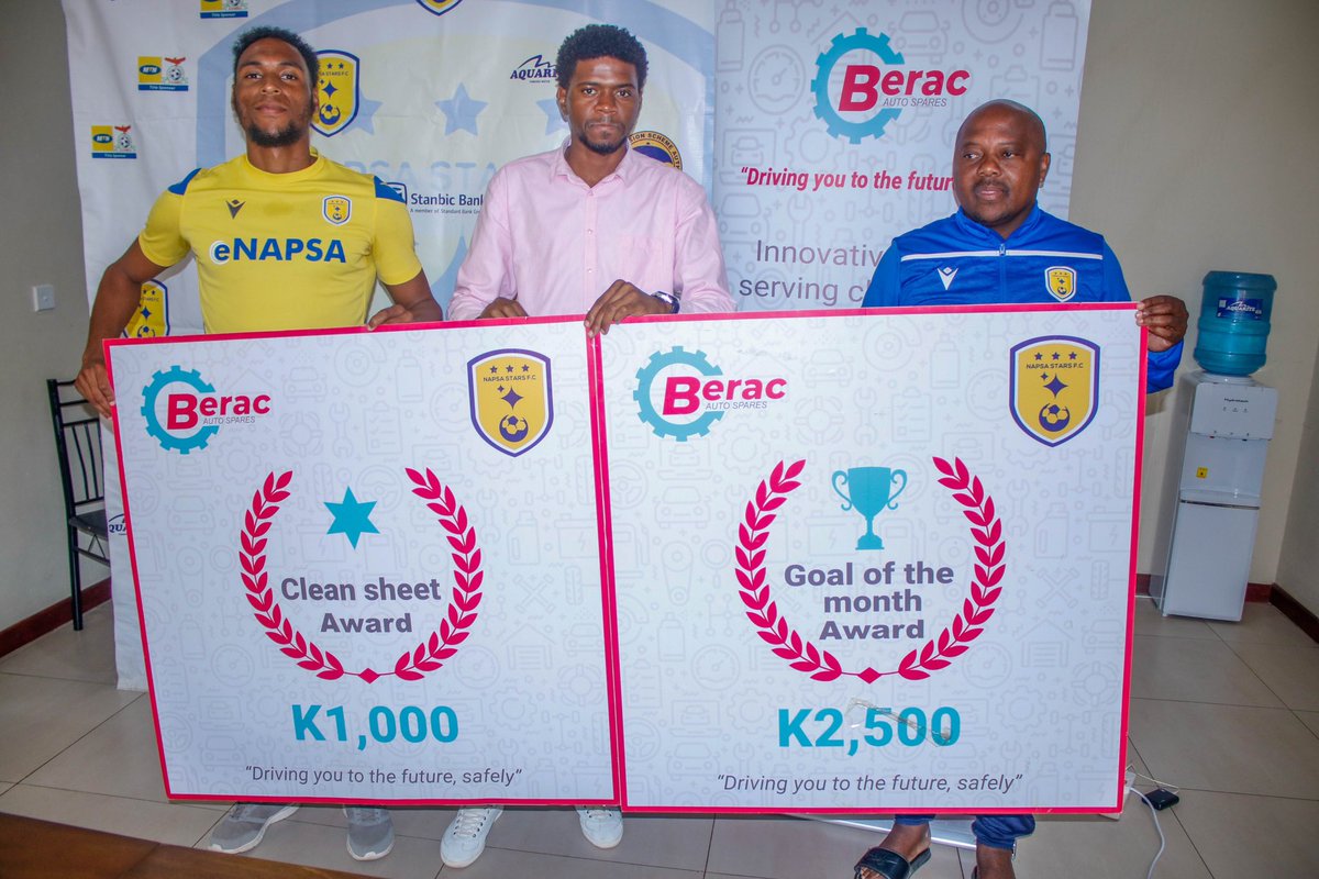 napsastars_fc's tweet photo. 𝐁𝐞𝐫𝐚𝐜 𝐚𝐧𝐝 𝐍𝐀𝐏𝐒𝐀 𝐒𝐭𝐚𝐫𝐬!! 🎉 🎊 

NAPSA Stars FC is thrilled to unveil Berac Auto Spares who will sponsor K2500 for Goal of the Month and K1000 for Clean Sheet award for the 2023/24 season! 

#NAPSAStarsFC #BeracAutoSpares #SponsorshipAnnouncement
#WeArePensioners https://t.co/7ghSq6UMiI