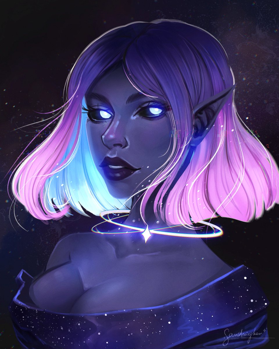 sandriejkov's tweet photo. Pretty space elf, based on the OC that belongs to @jaynearcane ✨ #digitalart #galaxyart #OC https://t.co/IYNEa2DxRd