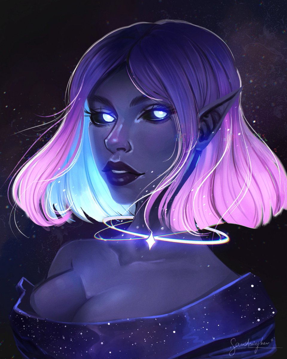 Pretty space elf, based on the OC that belongs to @jaynearcane ✨ #digitalart #galaxyart #OC