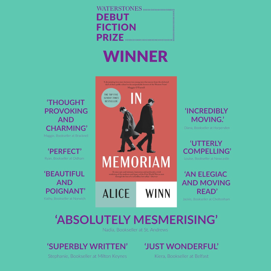WstonesCarm's tweet image. Congratulations from all of us in Carmarthen Waterstones to Alice Winn and her 2023 Waterstones Debut Fiction Prize winner IN MEMORIAM! 

Tracing the love story between two WWII soldiers, this was a firm favourite of Bookseller Georgia's

Shop in store or online now! #WDFP